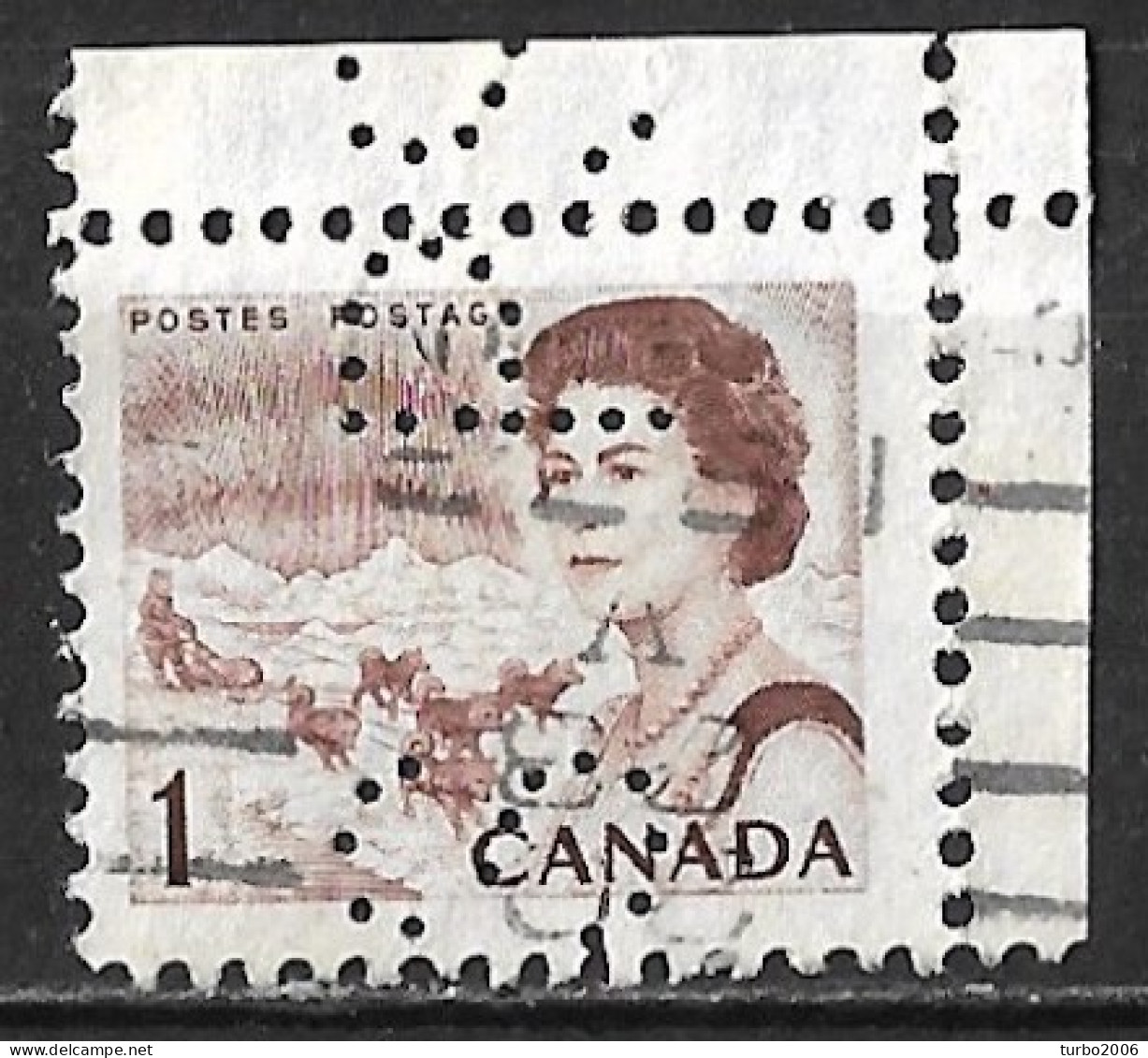 CANADA Perfin P S  In 1967 Queen Elizabeth II 1 Cent Brown SG 579 - Used Stamps