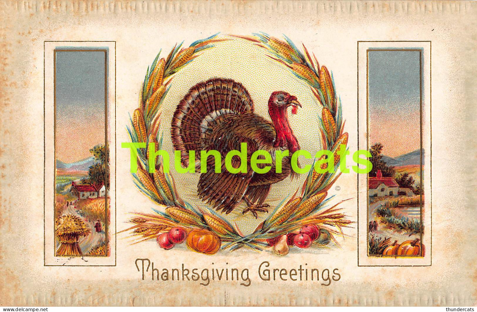 CPA EN RELIEF GAUFREE DINDE EMBOSSED CARD THANKSGIVING GREETINGS TURKEY ( PLIS - CREASES ) - Thanksgiving