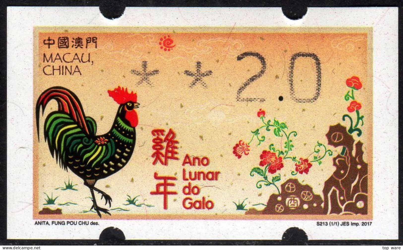 2017 China Macau ATM Stamps Hahn Rooster / MNH / Klussendorf Automatenmarken Etiquetas Automatici Distributeur - Distributeurs