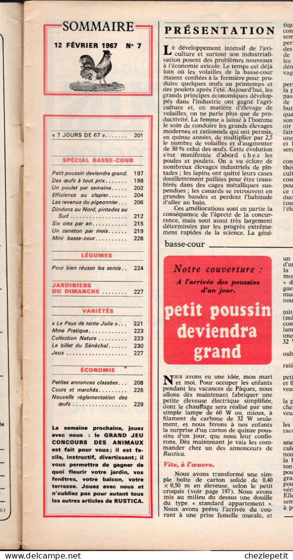 RUSTICA N°7 1967 Spécial Basse Cour Poules Lapins Pigeons Dindon Pintade Canard - Giardinaggio