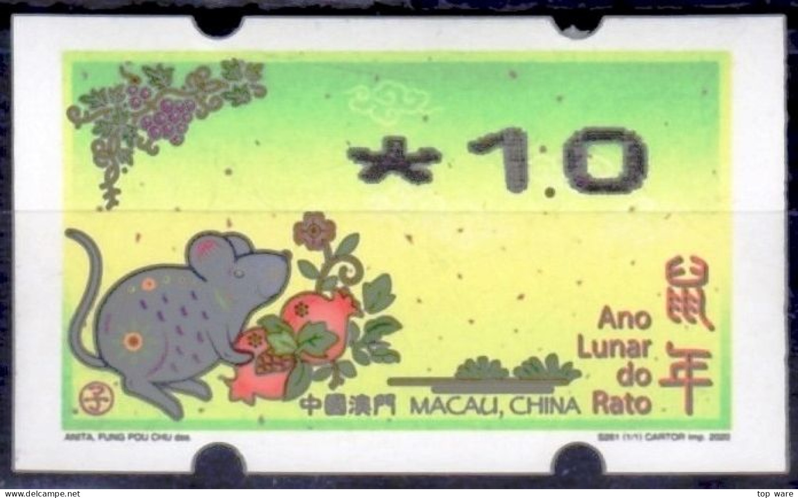 2020 China Macau ATM Stamps Ratte Maus Rat / Nagler Automatenmarken Automatici Etiquetas Distributeur - Automatenmarken