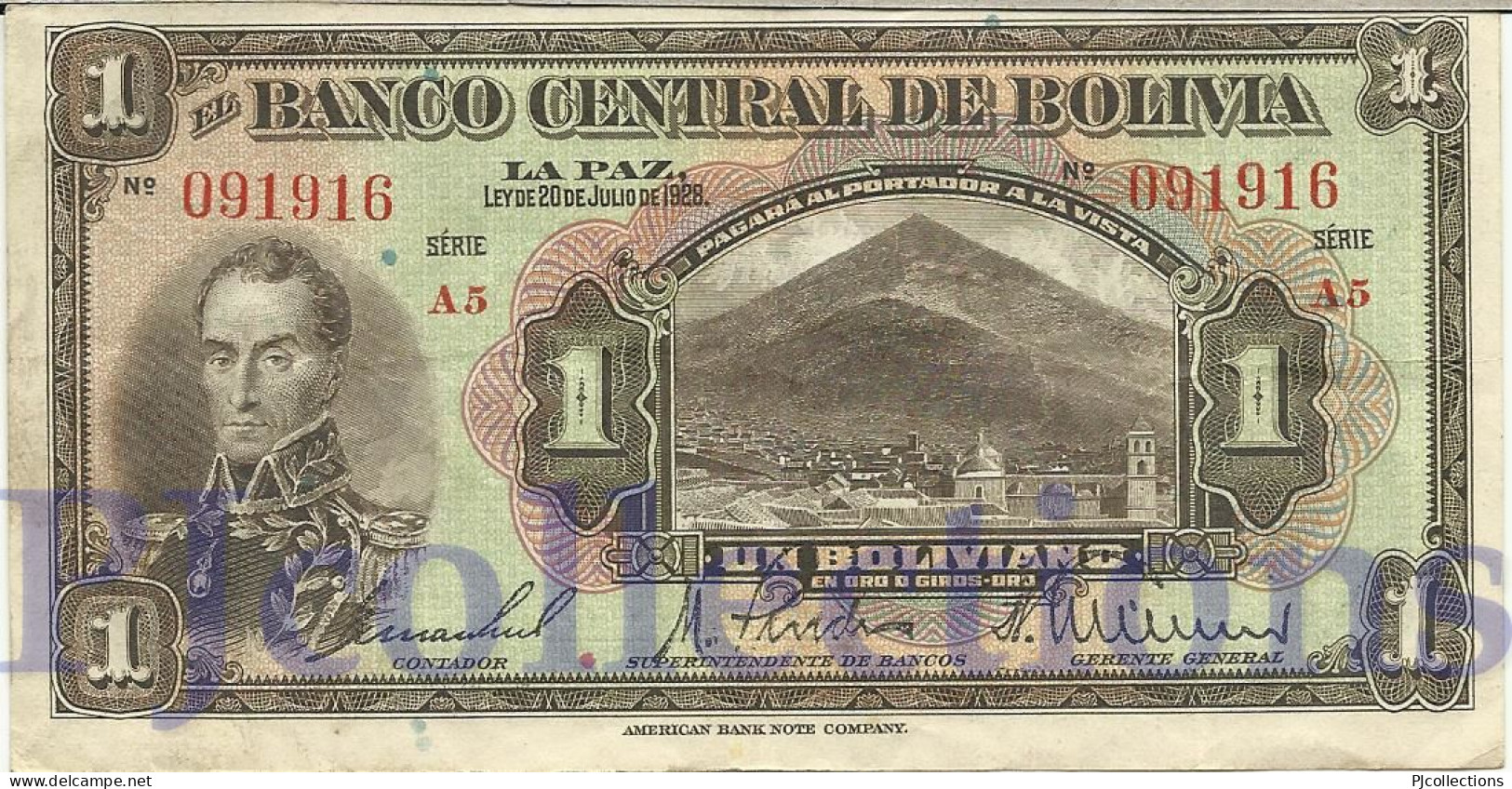 LOT BOLIVIA 1 BOLIVANO 1928 PICK 118a VF X 3 PCS - Bolivia