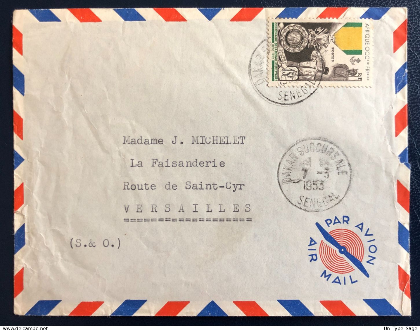 Sénégal, Divers Sur Enveloppe TAD DAKAR SUCCURSALE 7.3.1953, Pour La France - (B4689) - Cartas & Documentos