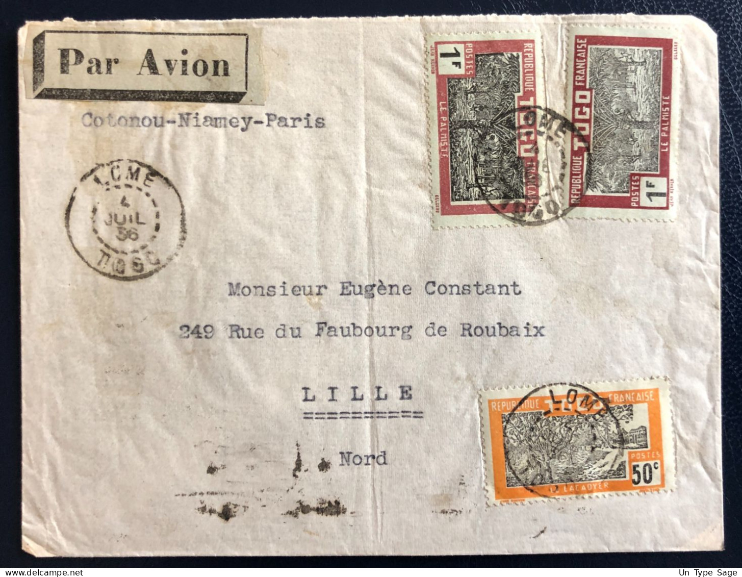 TOGO, Divers Sur Enveloppe TAD LOME 4.7.1936, Pour La France - (B4691) - Lettres & Documents