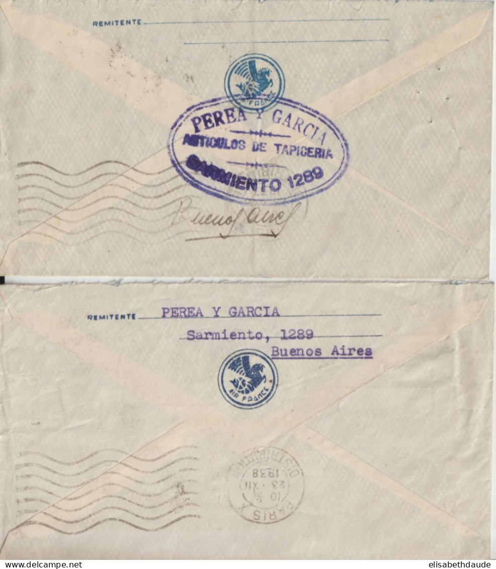 ARGENTINA - 1938 - AIR FRANCE ! 2 ENVELOPPES Par AVION De BUENOS AIRES => PARIS - Storia Postale