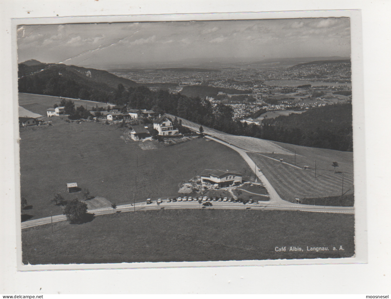 Antike Postkarte   CAFE ALBIS LANGNAU - EMMENTAL  FLUGAUFNAHME VON 1950 - Langnau Im Emmental