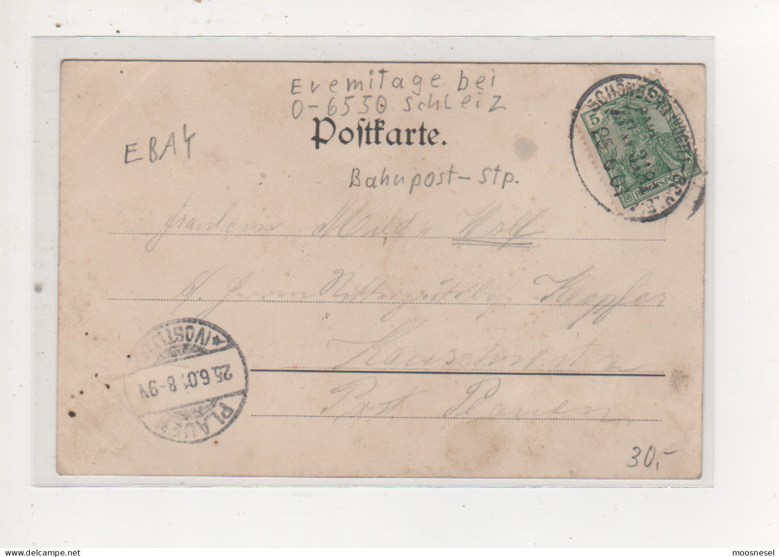 Antike Postkarte   EREMITAGE BEI SCHLEIZ VON 1901 - Schleiz