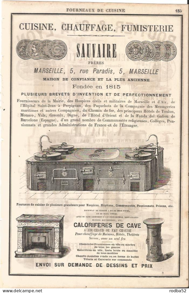 Publicité Ancienne Fourneaux De Cuisine Boutier à Lyon - Chauffage Sauvaire  Marseille - Publicités