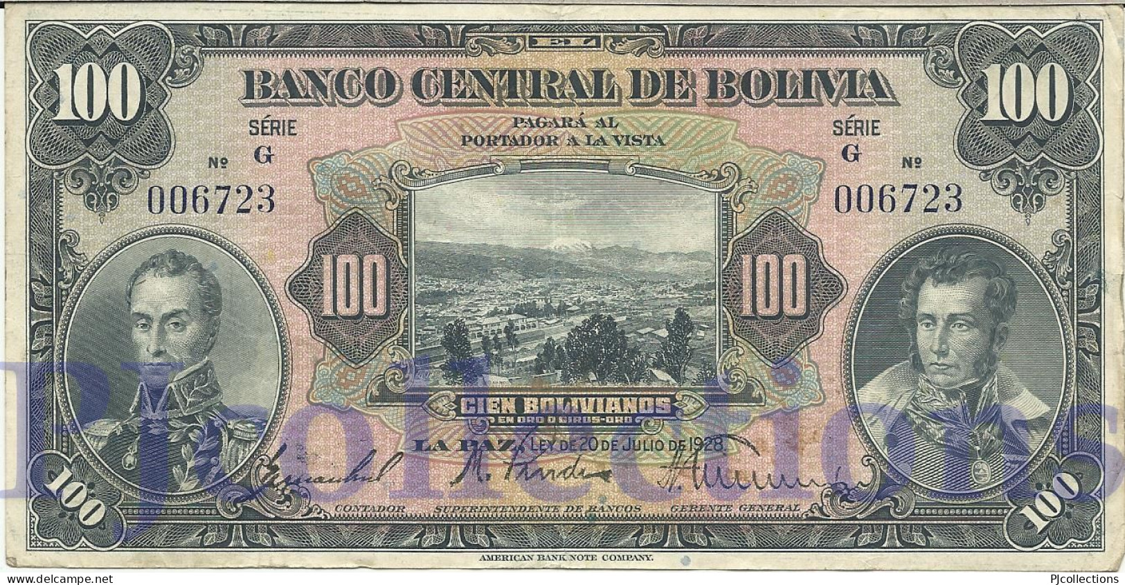 BOLIVIA 100 BOLIVANOS 1928 PICK 125a VF - Bolivie