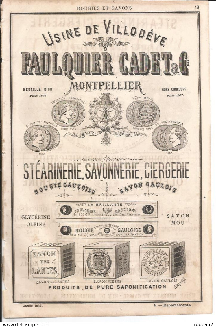 Publicité Ancienne Usine De Villodeve Faulquier Savonnerie Ciergerie Boin Imbert Lyon Stearinerie - Publicités