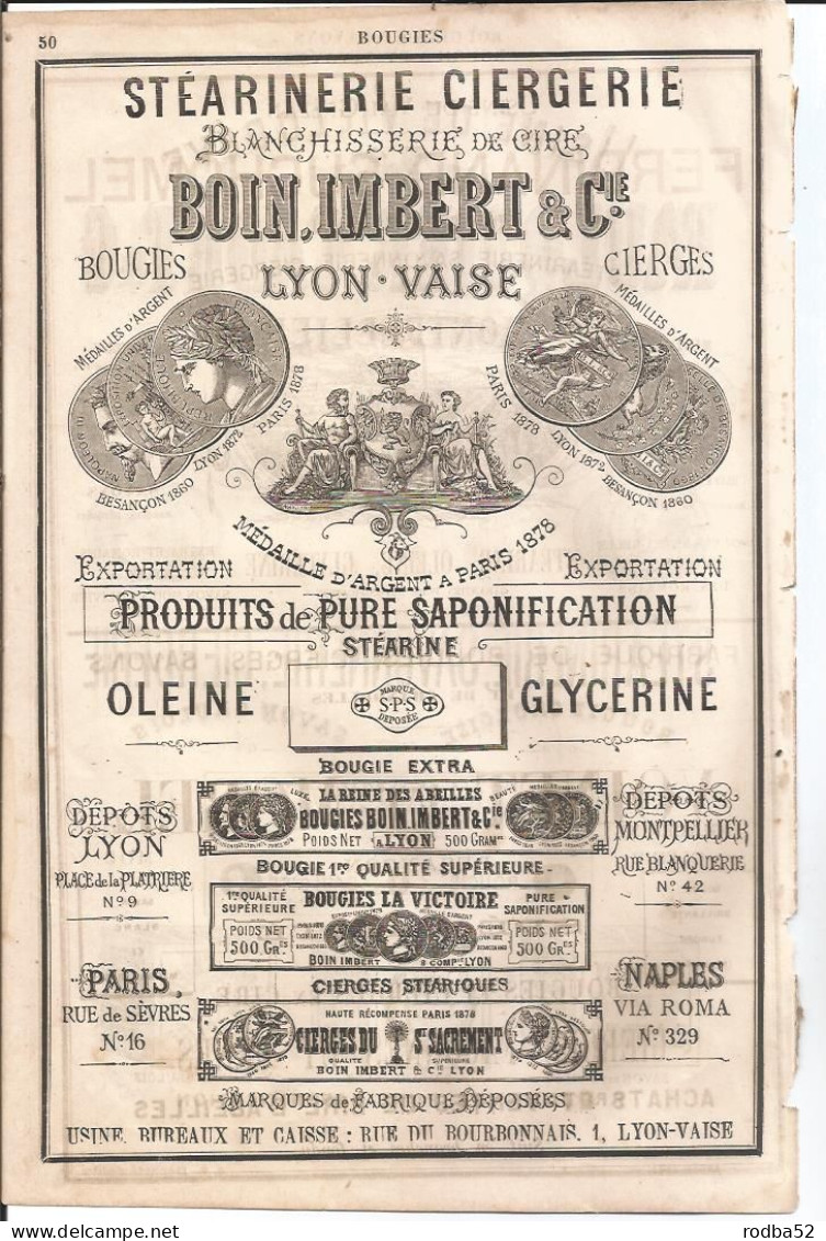 Publicité Ancienne Usine De Villodeve Faulquier Savonnerie Ciergerie Boin Imbert Lyon Stearinerie - Pubblicitari