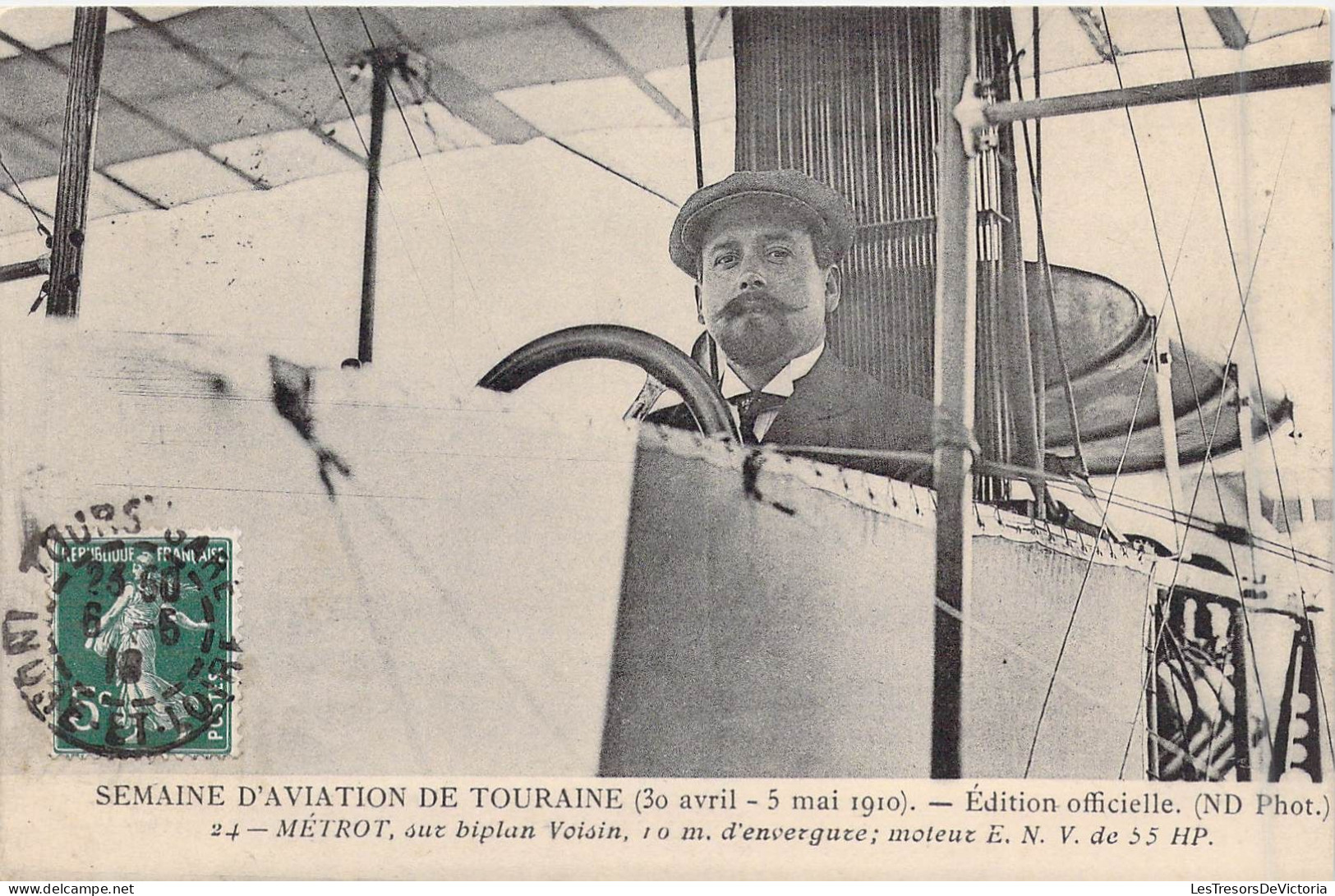 TRANSPORTS - Aviation - Semaine D'Aviation De Touraine - Métrot Sur Biplan Voisin - Carte Postale Ancienne - Aviatori
