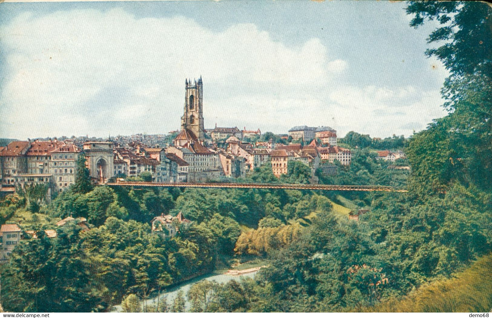 Fribourg Canton FR Suisse Schweiz Vue Générale Et Pont Suspendu CPA Ed Perrochet - Fribourg