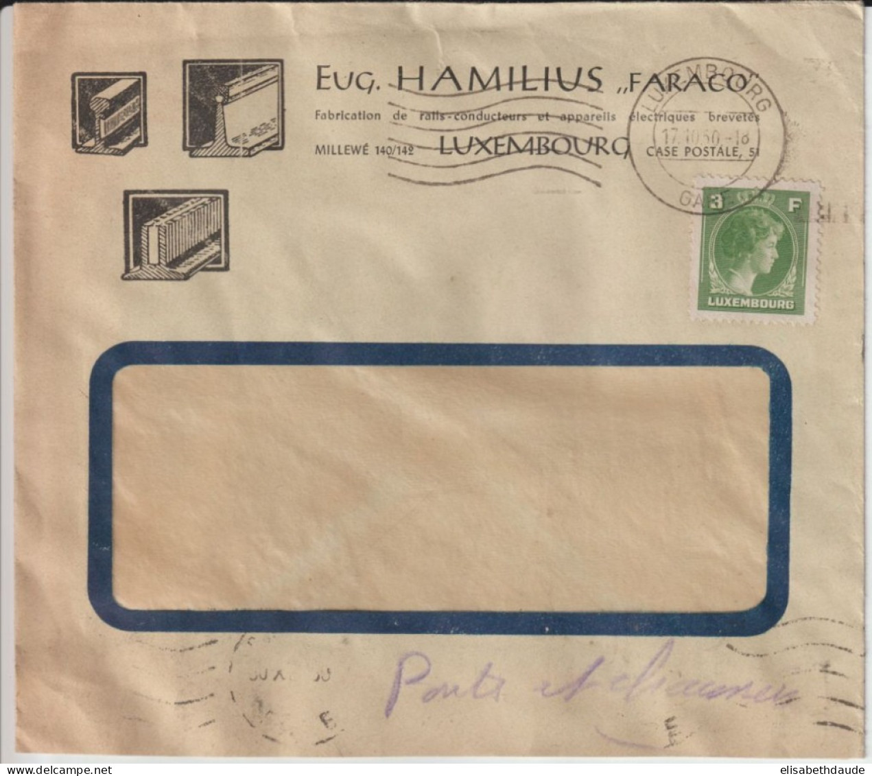 LUXEMBOURG - 1950 - ENVELOPPE PUB ILLUSTREE "EUG. HAMILIUS" => BONE (ALGERIE) ! - Brieven En Documenten
