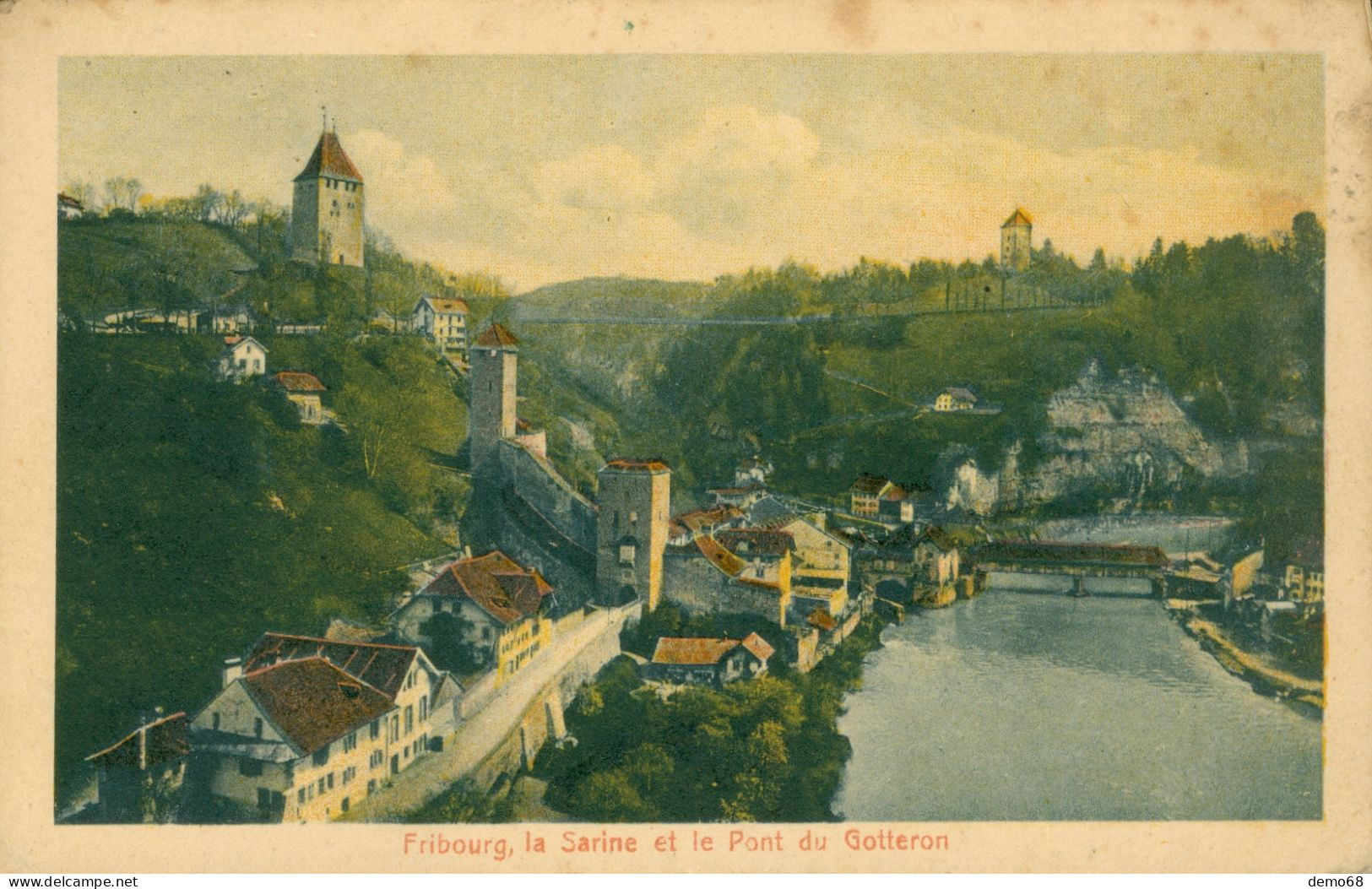 Fribourg Canton FR Suisse Schweiz Vue Générale Pont Suspendu Du Gotteron CPA  Ed Guggenheim - Fribourg