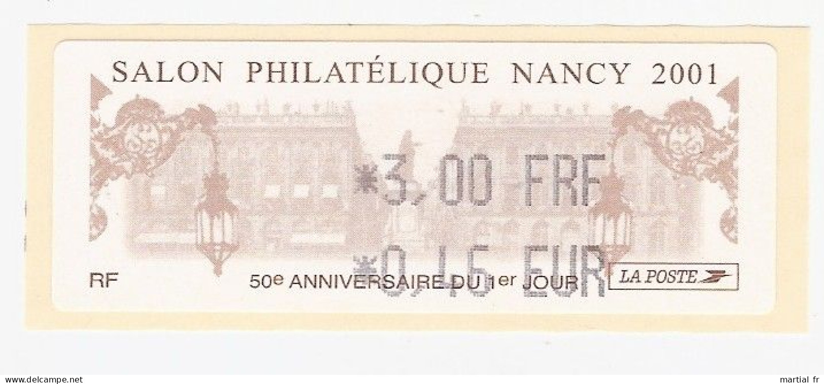 Vignette Lisa SALON PHILATELIQUE NANCY 2001 Atm Frama Cinderella Lable Neuf Postfrich PLACE STANISLAS FERRONERIE D ART - 1999-2009 Illustrated Franking Labels