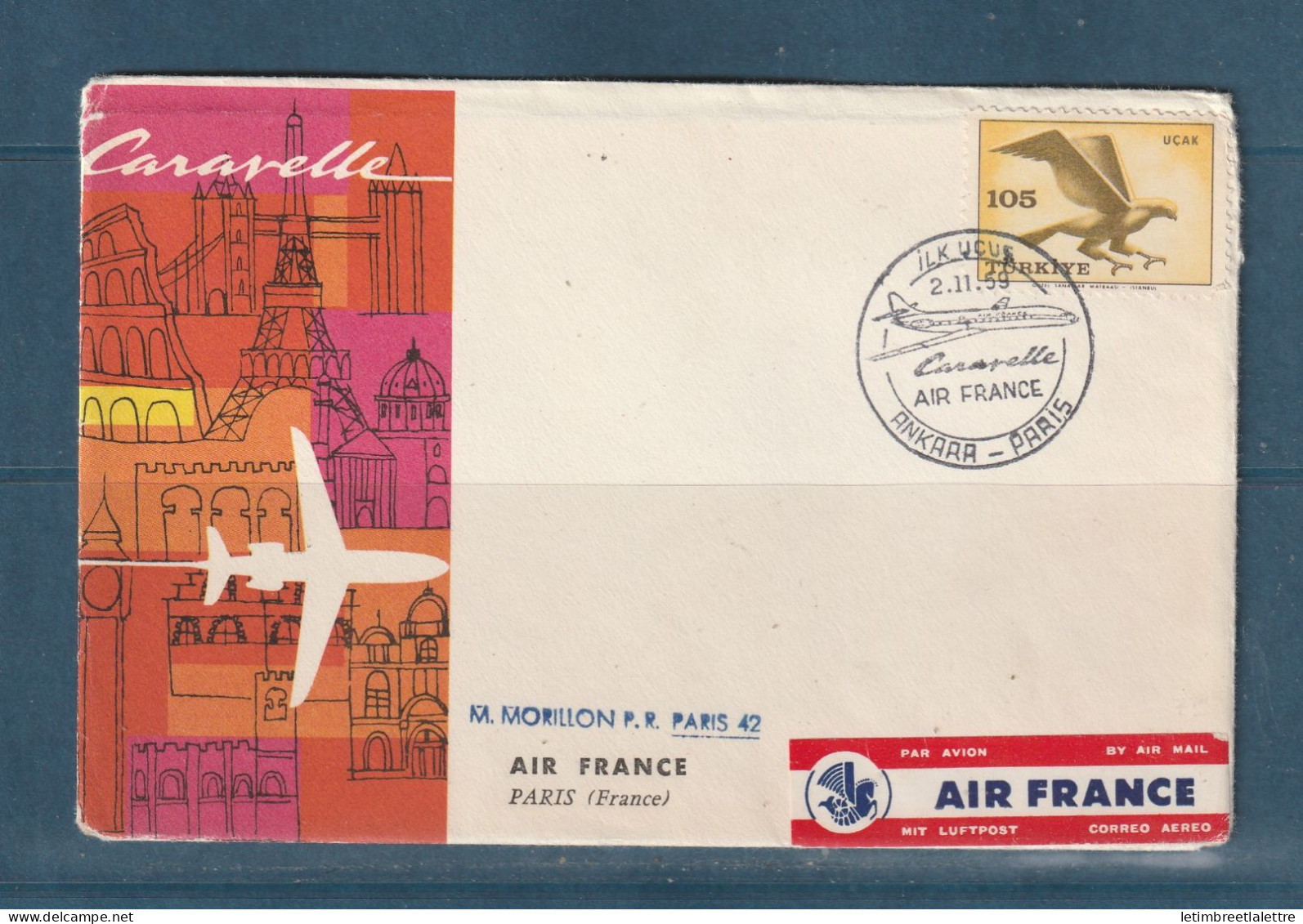 Turquie - Poste Aérienne - Ankara Paris Par Caravelle Air France Le 2 Novembre 1959 - Posta Aerea