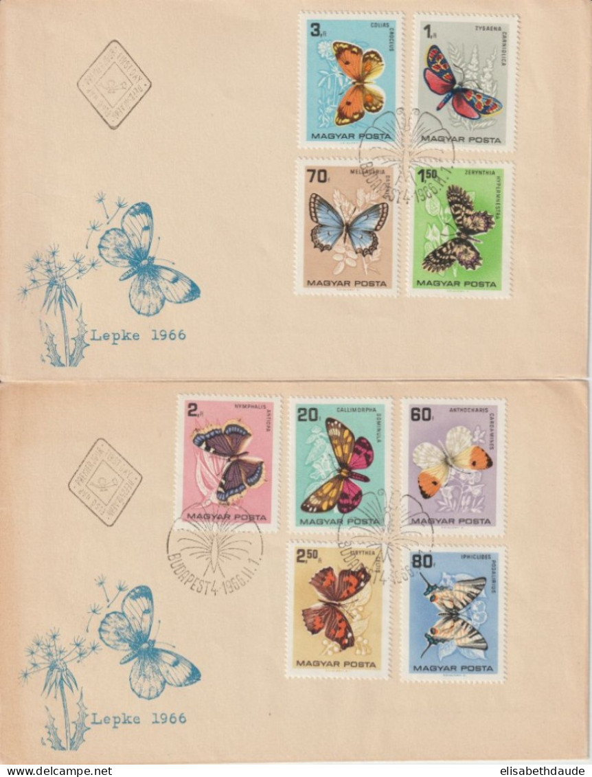 HONGRIE - 1966 - SERIE PAPILLONS / BUTTERFLY ! 2 ENVELOPPES FDC - FDC