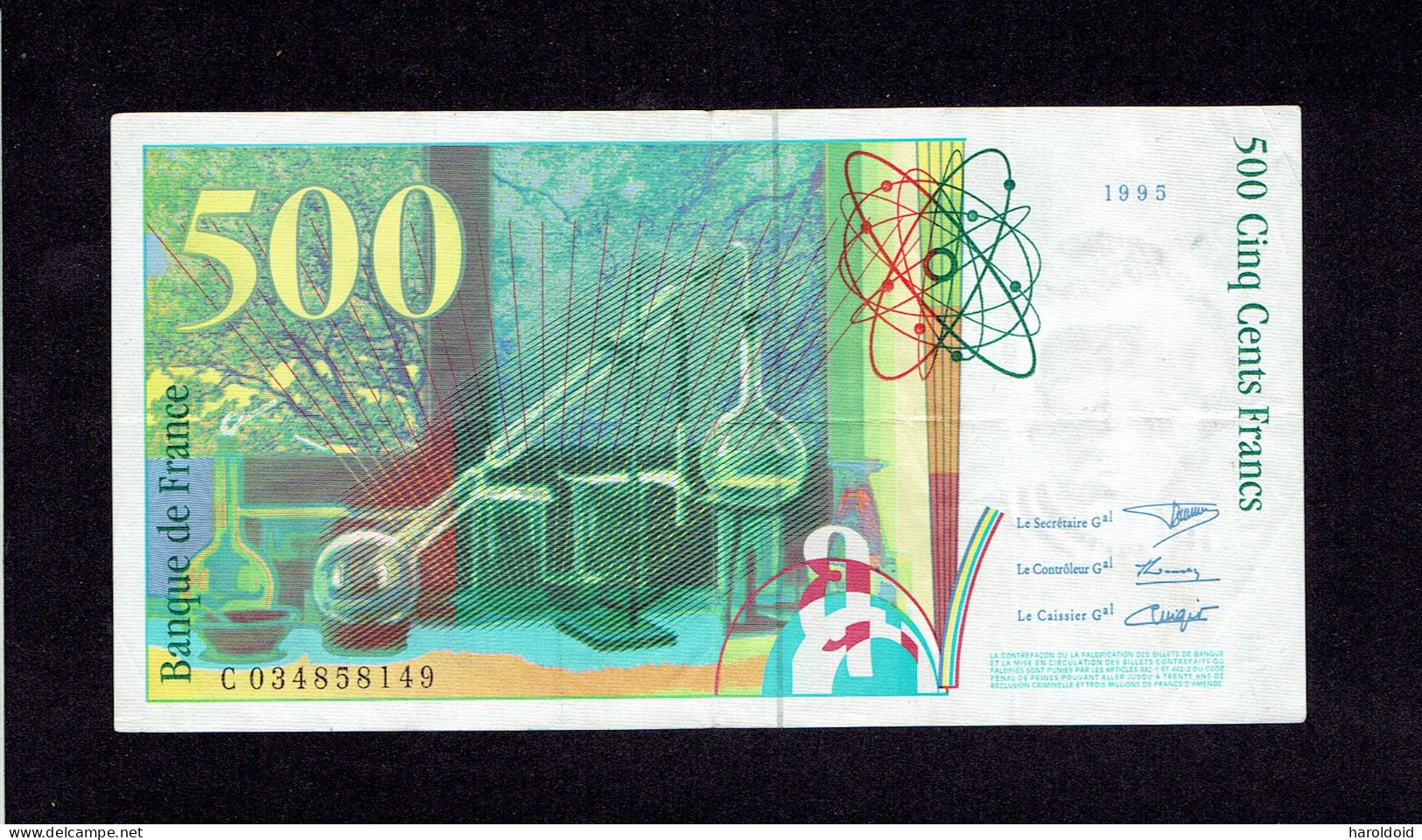 BILLET 500F PIERRE ET MARIE CURIE - 1995 - PLIS - SANS TROUS D'EPINGLE - 500 F 1994-2000 ''Pierre En Marie Curie''