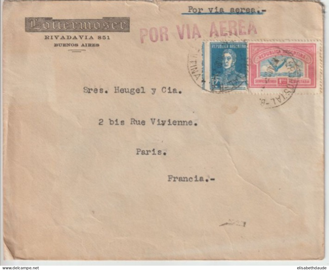 ARGENTINA - 1930 - RARE POSTE AERIENNE 1,08 + VARIETE 12c /ENVELOPPE De BUENOS AIRES OBLITERATION AEROPOSTALE => PARIS - Briefe U. Dokumente