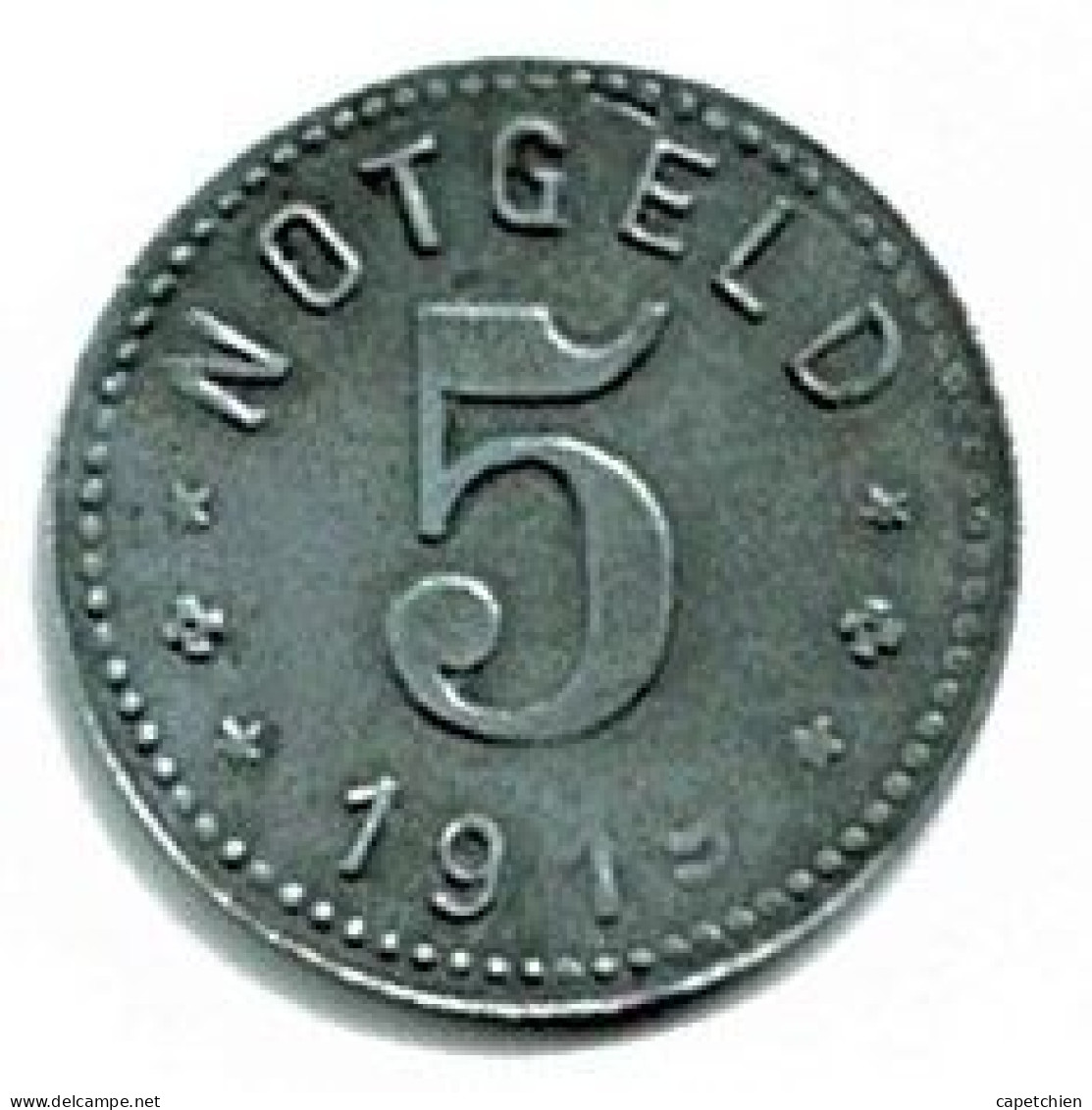 ALLEMAGNE / NOTGELD / UNTERWESERSTÄDTE/ 5 PFG../ 1919 / ZINC / 17.8  Mm / ETAT TTB / 558.1 - Monétaires/De Nécessité