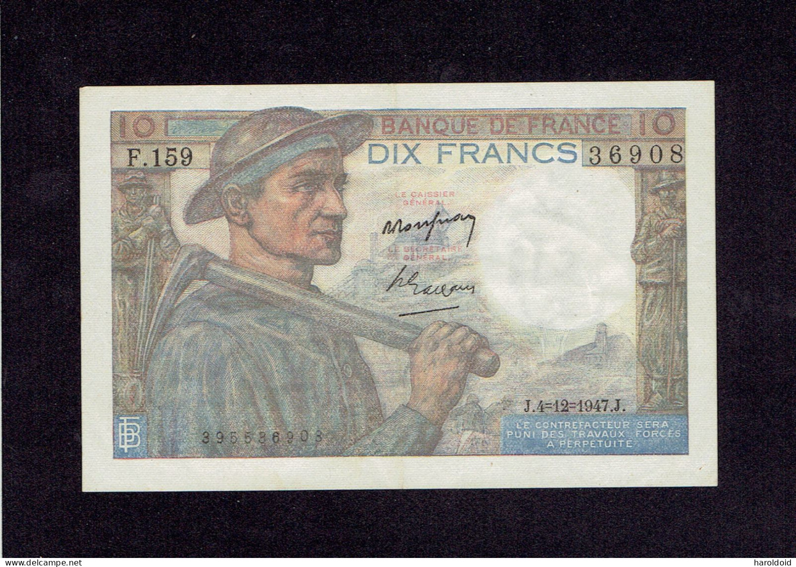 BILLET 10F MINEUR - J.4-12-1947.J. - 10 F 1941-1949 ''Mineur''