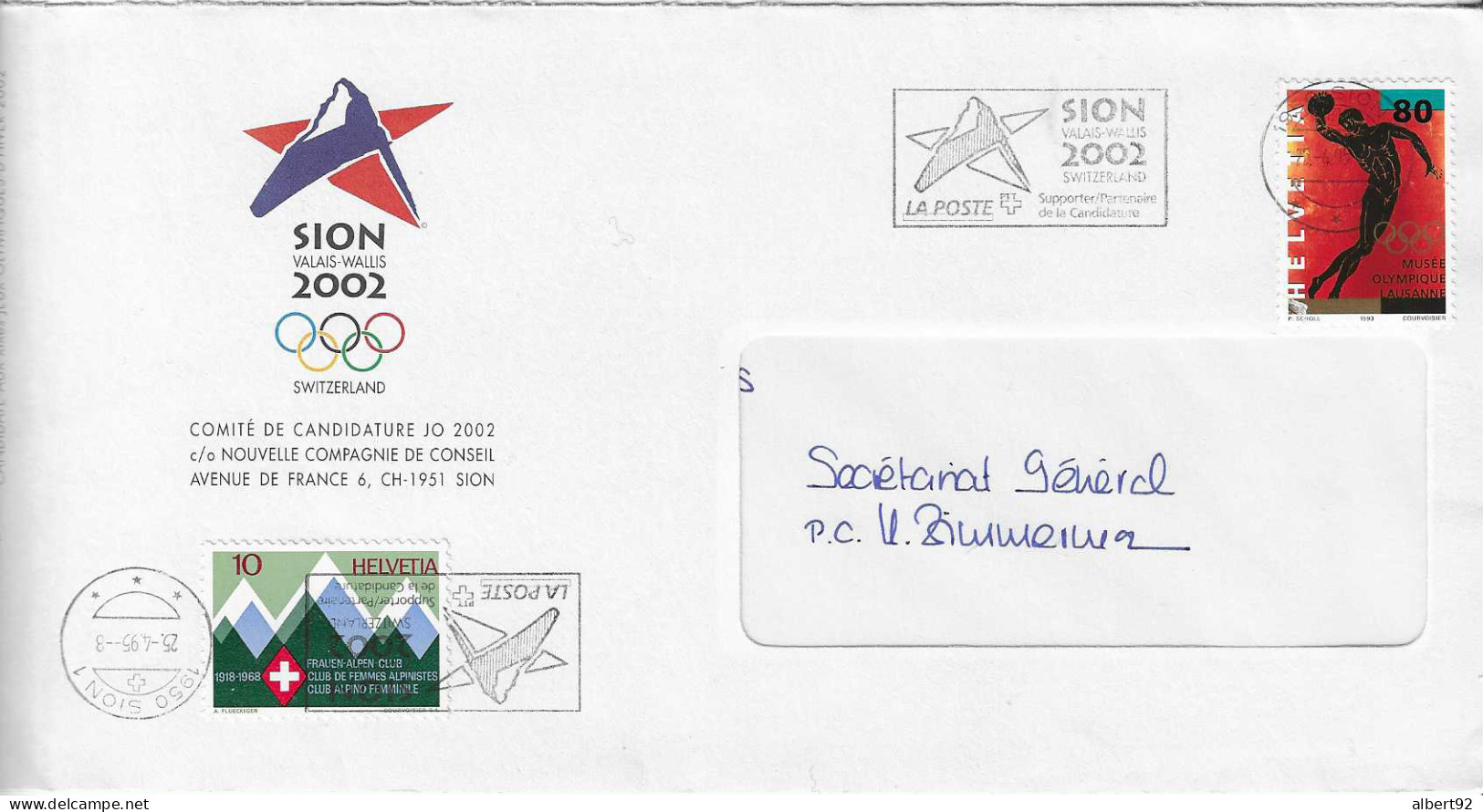 1995 Candidature De SION  Aux Jeux Olympiques D'Hiver De 2002: Lettre Siglée Du Comité De Candidature - Hiver 2002: Salt Lake City