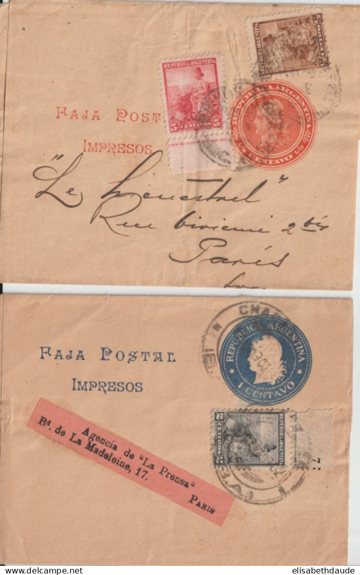 ARGENTINA - 2 BANDES ENTIER POSTAL => PARIS - Postal Stationery