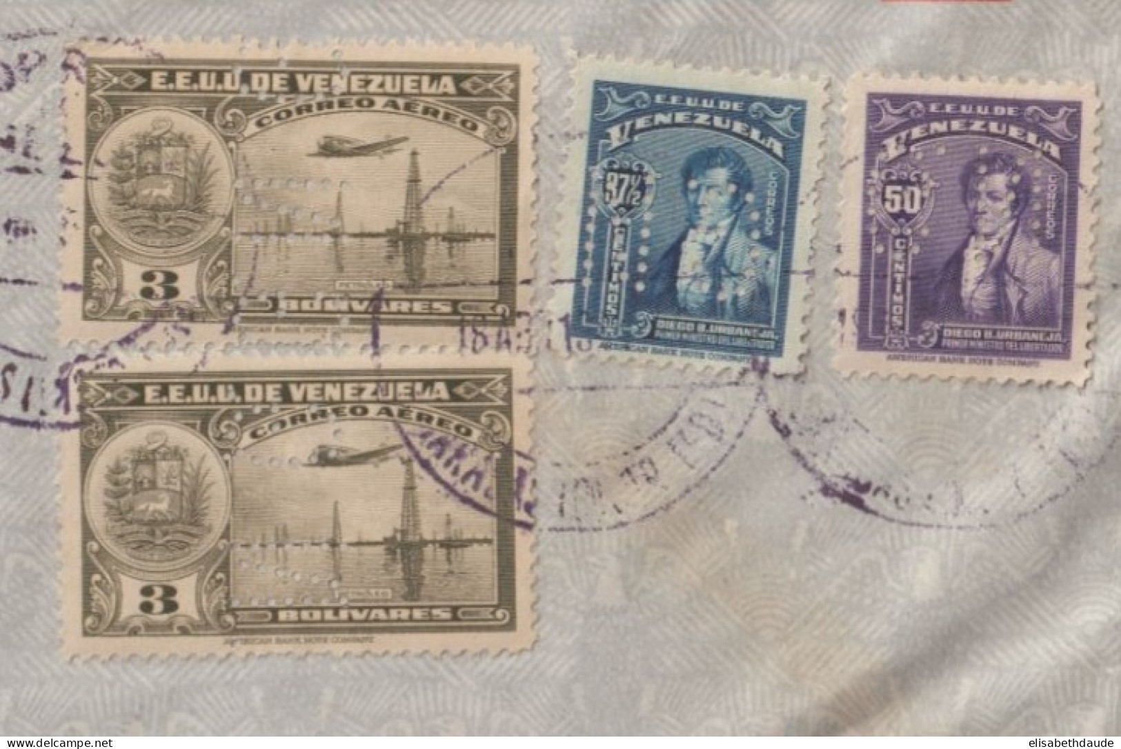 VENEZUELA - 1941 - PERFORES / PERFIN "G.N" ! TIMBRES De SERVICE Sur ENV. RECOMMANDEE De CARACAS => CONSULAT De MARSEILLE - Venezuela