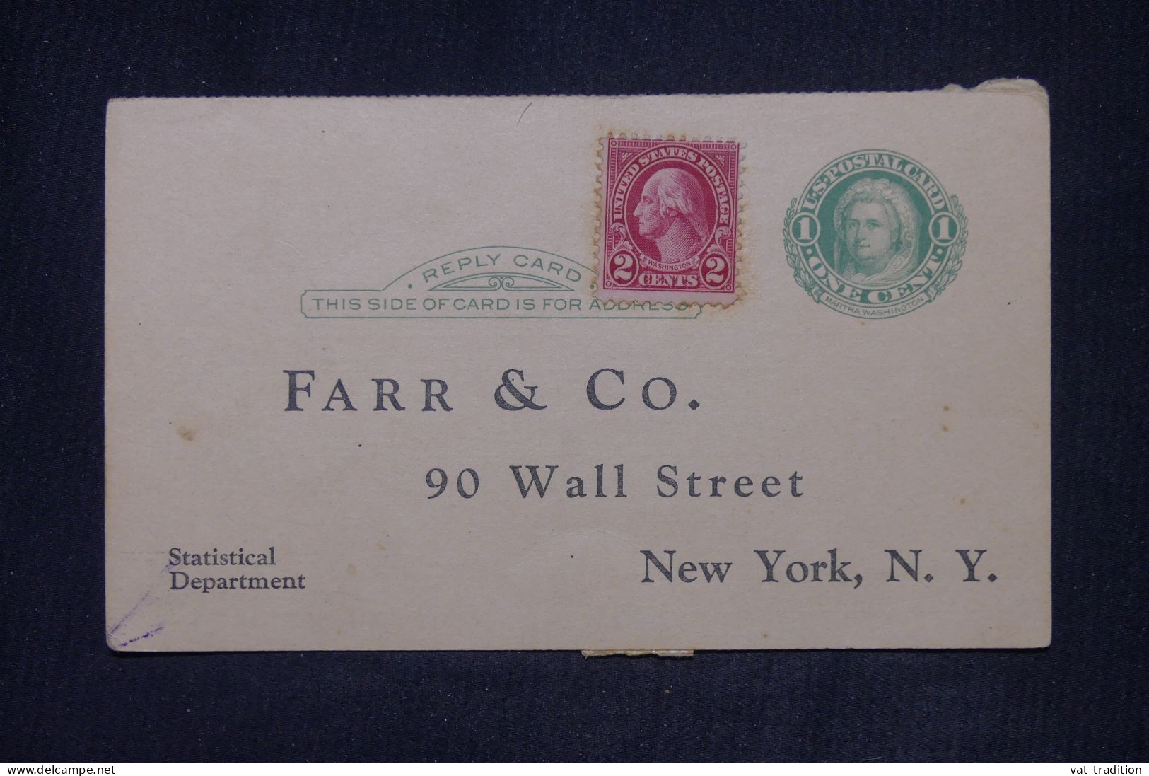 ETATS UNIS- Entier Postal + Complément Avec Repiquage Commercial Au Verso En 1929 De New York, Non Circulé  - L 142279 - 1921-40