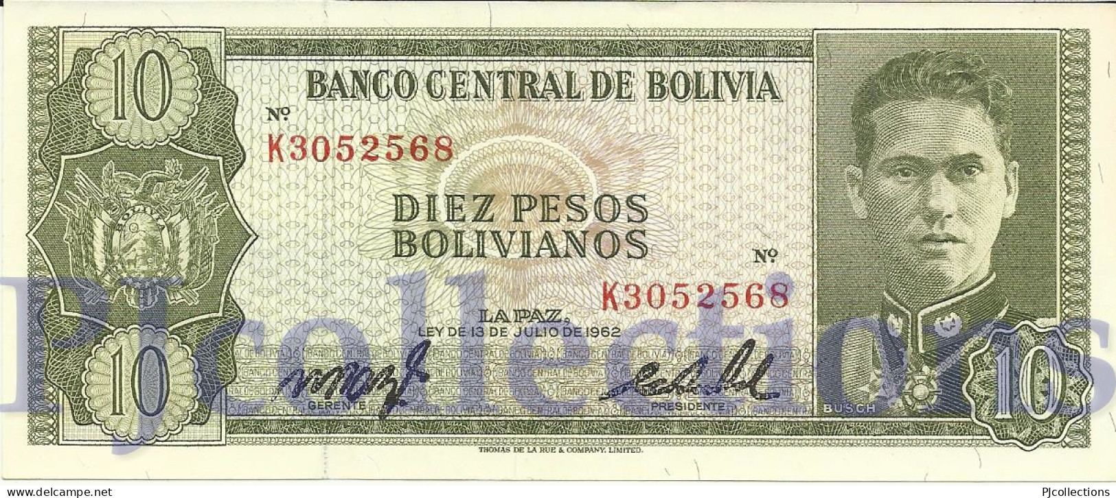 BOLIVIA 10 BOLIVANOS 1962 PICK 154a UNC - Bolivia