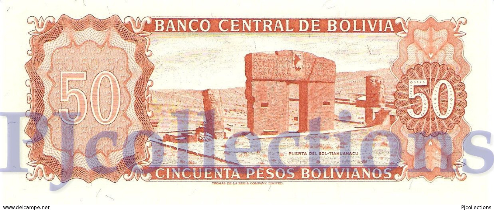 BOLIVIA 50 BOLIVANOS 1962 PICK 162a UNC - Bolivien