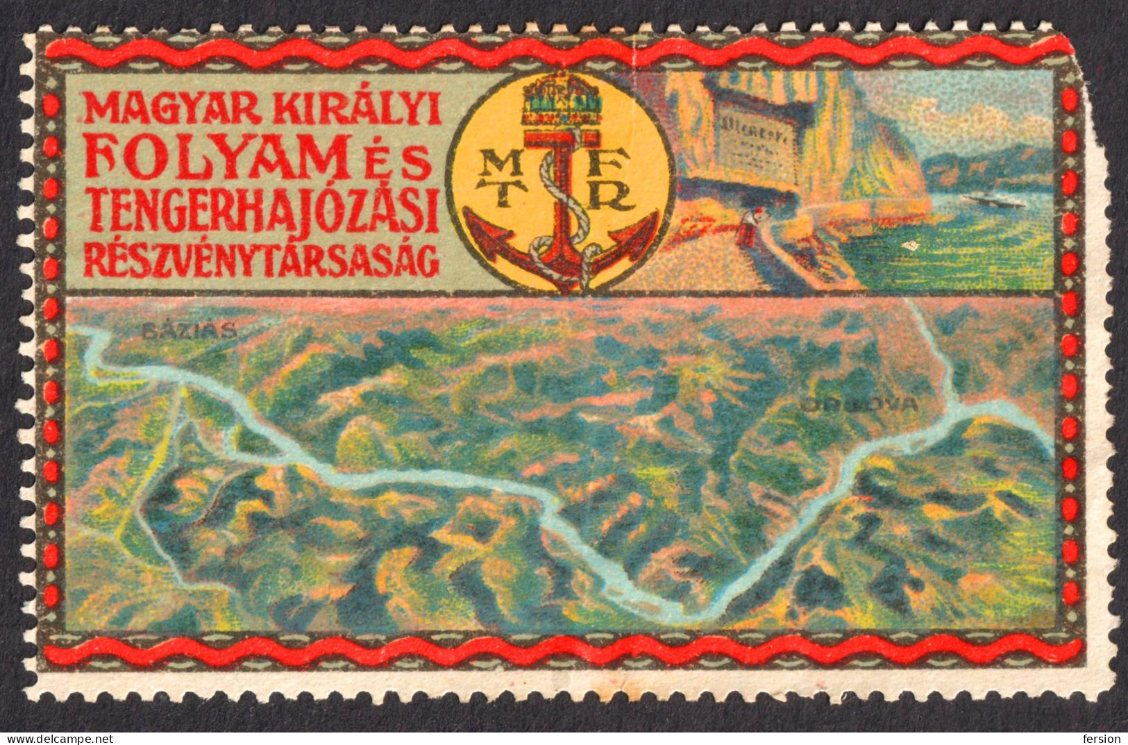 Iron Gates DANUBE Steamer River Transylvania HUNGARY Romania Serbia MAP 1910 Orsova Báziás VIGNETTE LABEL CINDERELLA - Transsylvanië