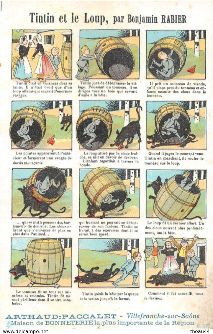 Illustrateur  " Benjamin RABIER " -Tintin Et Le Loup - Carte Publicitaire " Arthaud-Paccalet " De Villefranche-sur-Saône - Rabier, B.