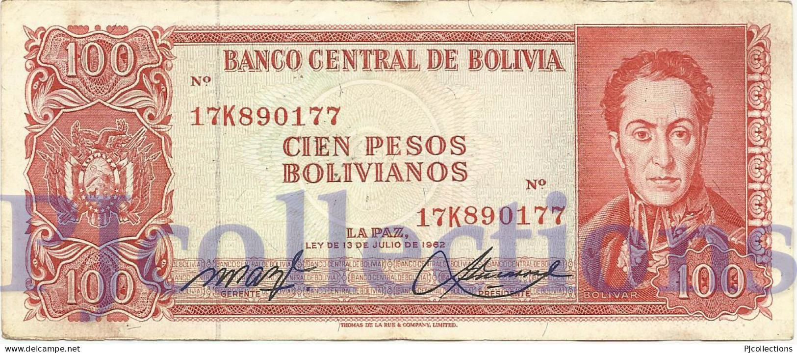 BOLIVIA 100 BOLIVANOS 1962 PICK 164A VF - Bolivien