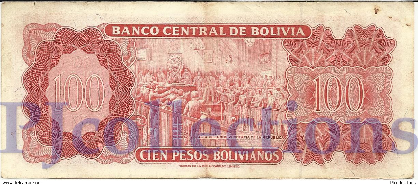 BOLIVIA 100 BOLIVANOS 1962 PICK 164A VF - Bolivië