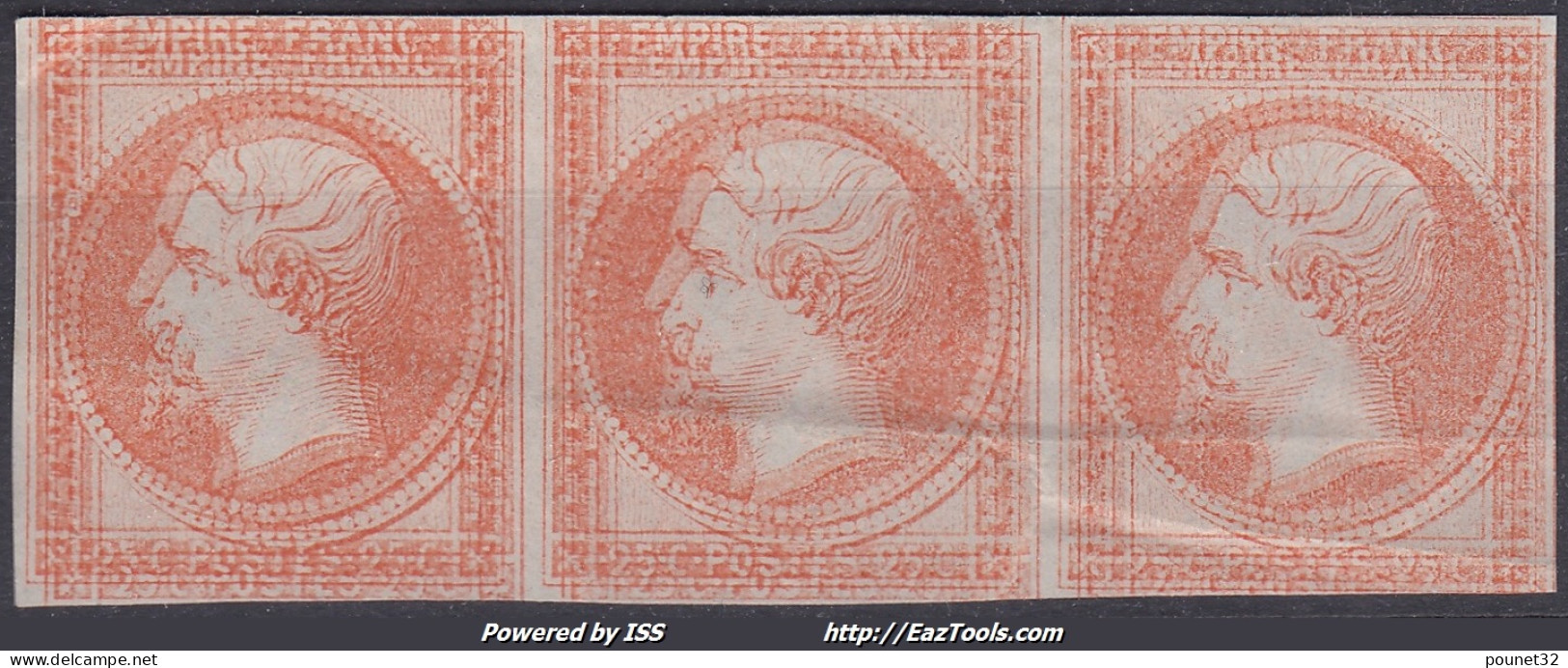 FRANCE : RARE ESSAI DE L'EMPIRE 25c ORANGE DOUBLE IMPRESSION BANDE DE 3 - A VOIR - Prove, Non Emessi, Vignette Sperimentali