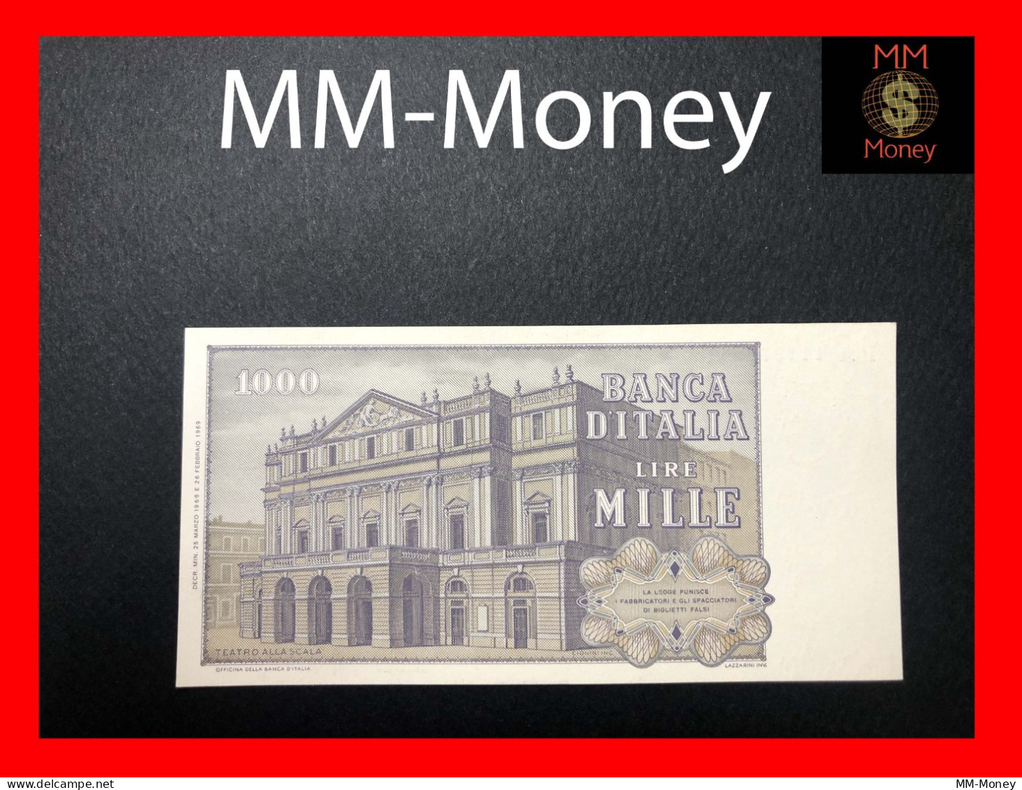 ITALY 1000  1.000 Lire  25.3.1969   P. 101  "first Date"   UNC    [MM-Money] - 1000 Lire