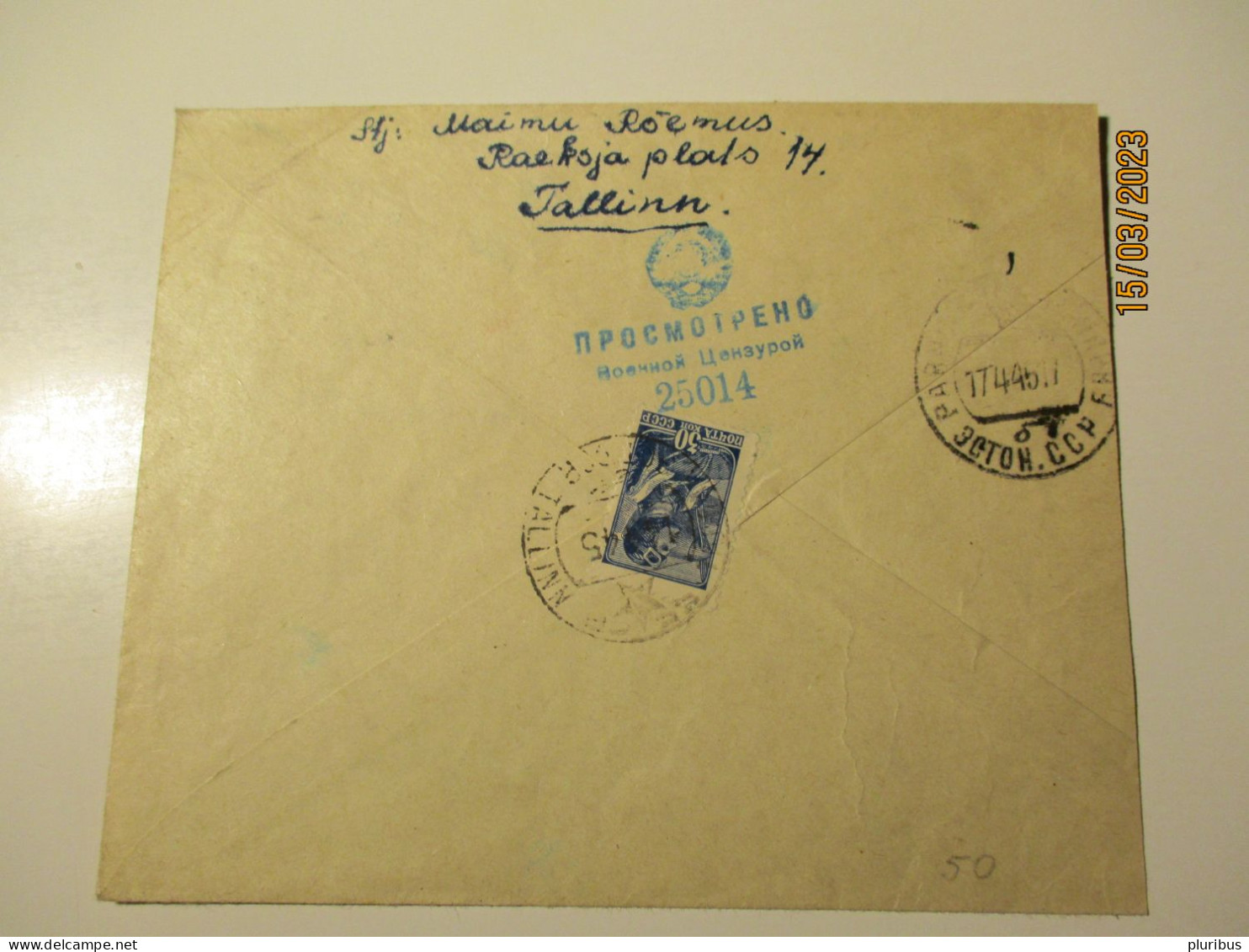 1945 RUSSIA USSR  ESTONIA  , CENSOR 25014 TALLINN TO PÄRNU  ,  2-9 - Brieven En Documenten