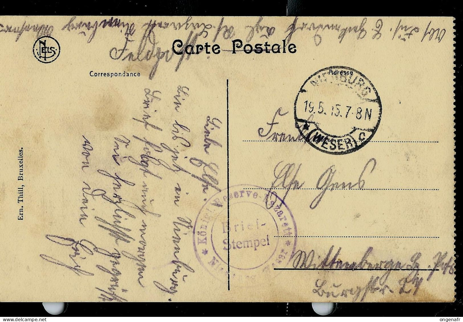 Carte-vue ( Ypres : Hôtel Des Postes) En Franchise  Obl. 19/05/1915+ Obl  Violet  Militaire - Esercito