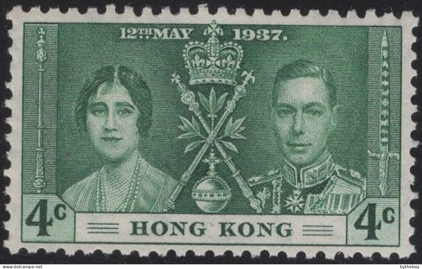 Hong Kong 1937 MNH Sc 151 4c KGVI Coronation Perf Faults - Unused Stamps