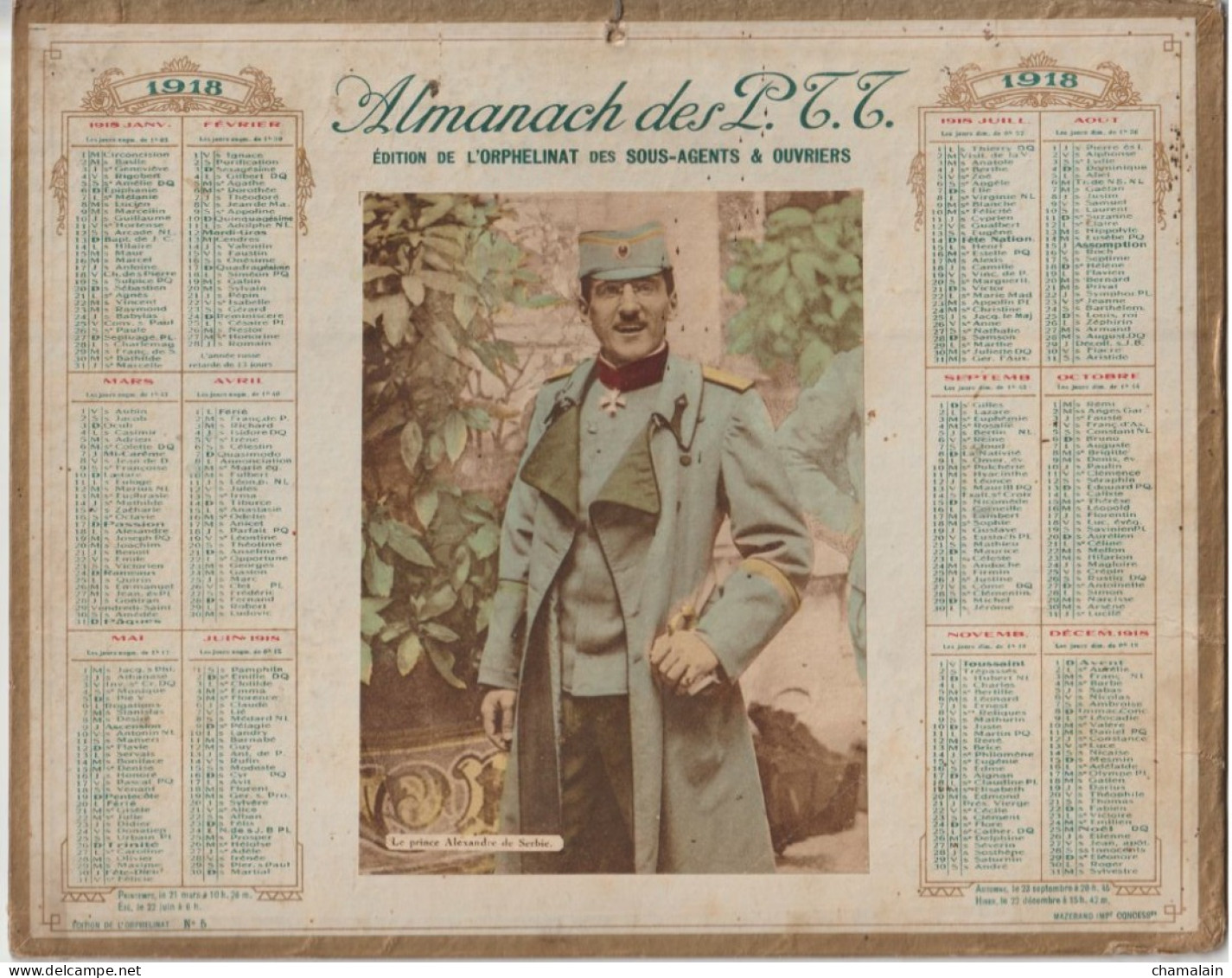 ALMANACH Des Postes Et Télégraphes  Année 1918 (bords Dorés) Edition De L'Orphelinat . - Grossformat : 1901-20