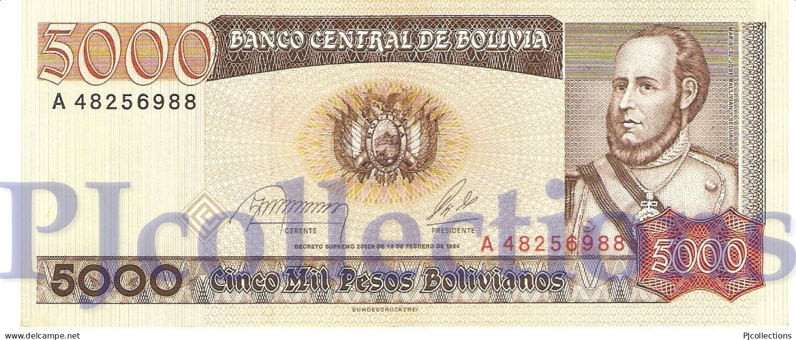 BOLIVIA 5000 BOLIVANOS 1984 PICK 168a AU+ - Bolivia