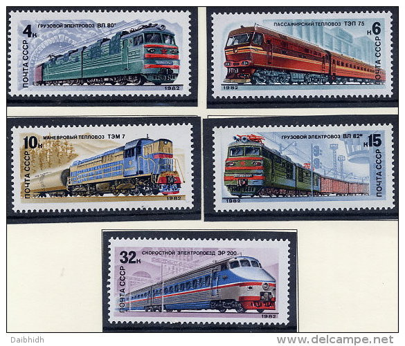 SOVIET UNION 1982 Railway Locomotives Set Of 5 MNH / **.  Michel 5175-79 - Nuevos