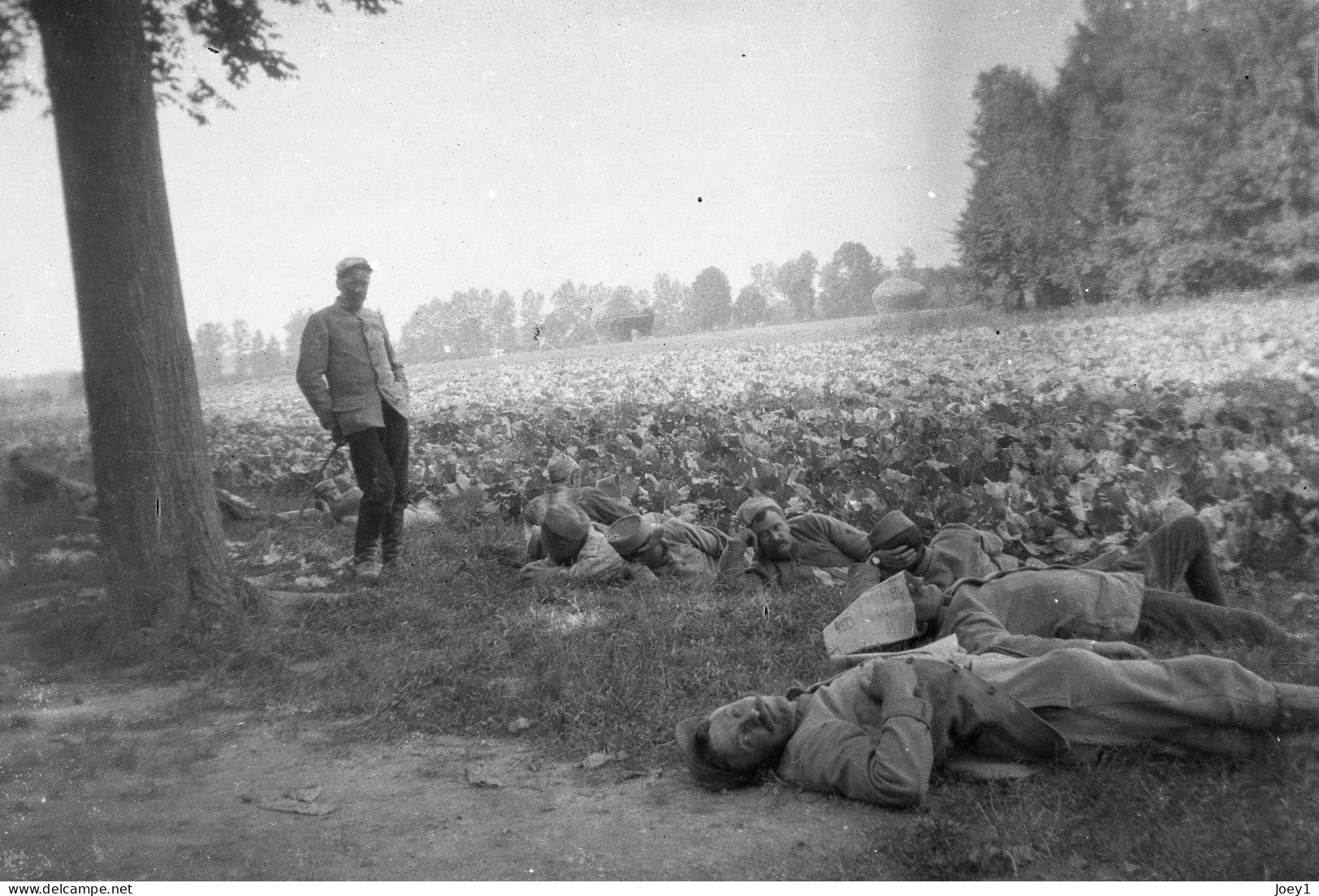 Photo Grande Guerre Format 13/18 Tirage Contemporain Argentique ,soldats Au Repos Dans La Campagne - Krieg, Militär