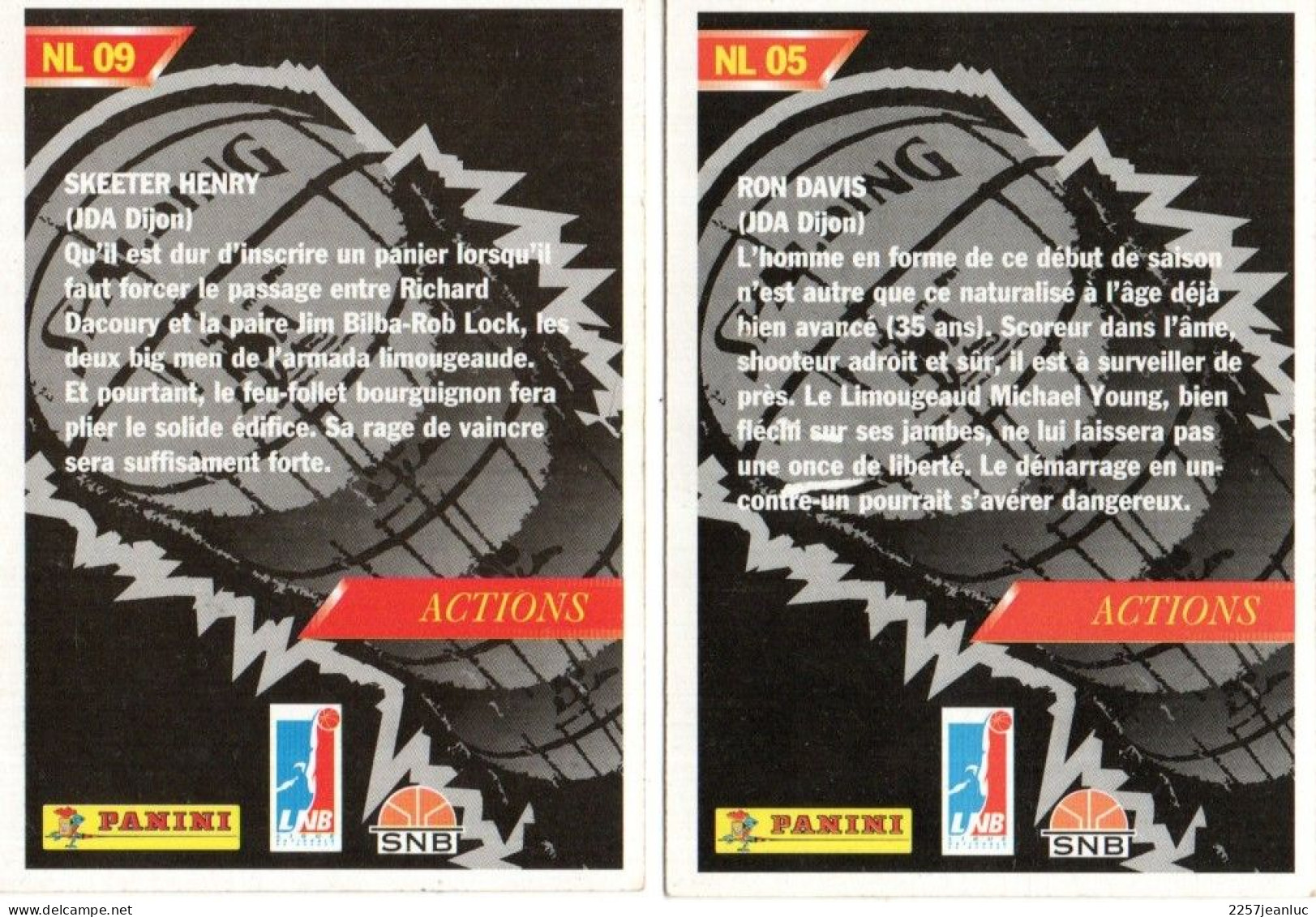 2 Cartes  Panini Nl:05 Ron Davis & Nl:09 - Skeeter Henry Basket Ball - Equipe  JDA Dijon - Basket-ball