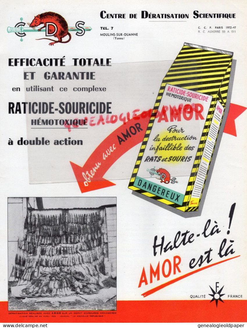 CDS -CENTRE DERATISATION SCIENTIFIQUE - PUBLICITE RATICIDE SOURICIDE HEMOTOXIQUE AMOR -TAUPICIDE VOMATOX INSECTICIDE - Agricultura