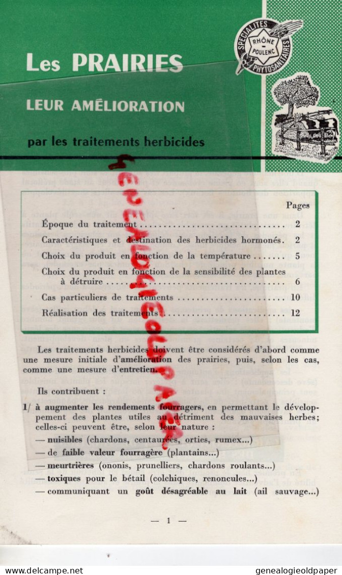 75-PARIS-LIVRET RHONE POULENC USINES CHIMIQUES-21 RUE JEAN GOUJON-HERBICIDE LES PRAIRIES NATAGRONE DEBROUSSAILLANT - Landwirtschaft