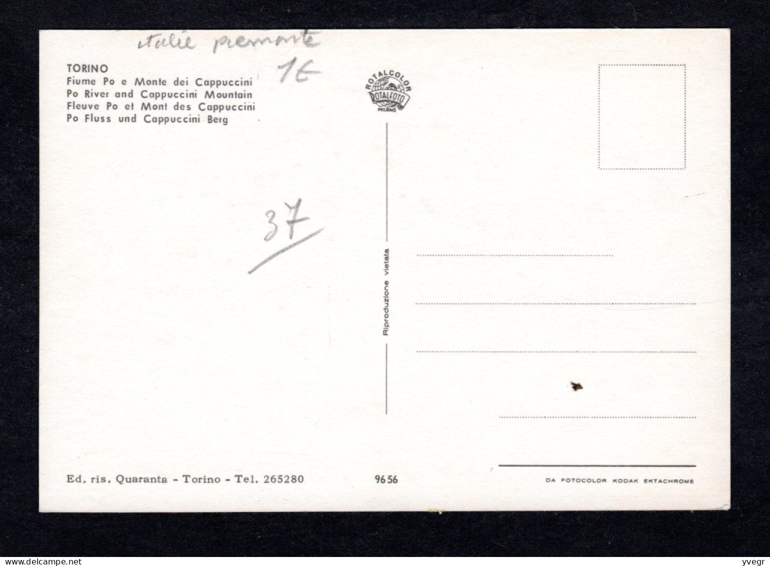 Italie - TORINO - Fiume Po E Monte Dei Cappuccini (Fleuve Po Et Mont Cappuccini , Pont, Chute) Ed. Ris. Quaranta N° 9656 - Fiume Po