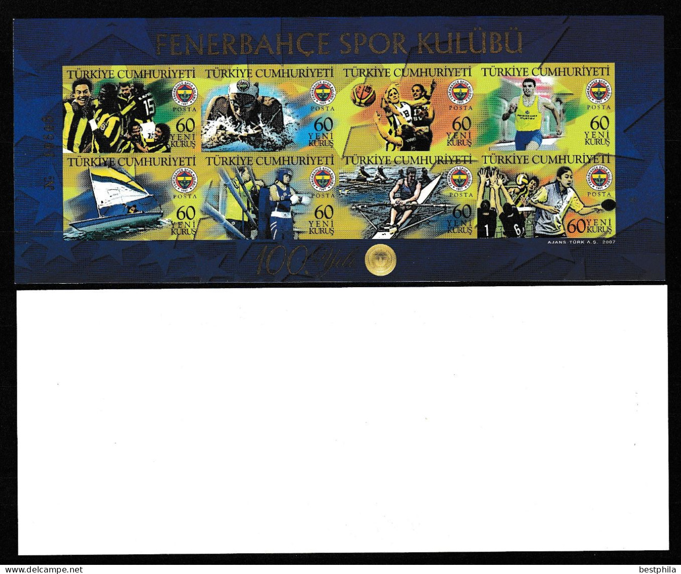 Turkey, Turkei - 2007 - 100th Anniversary Of The Foundation Of Fenerbahçe Sports Club ** MNH - Nuevos